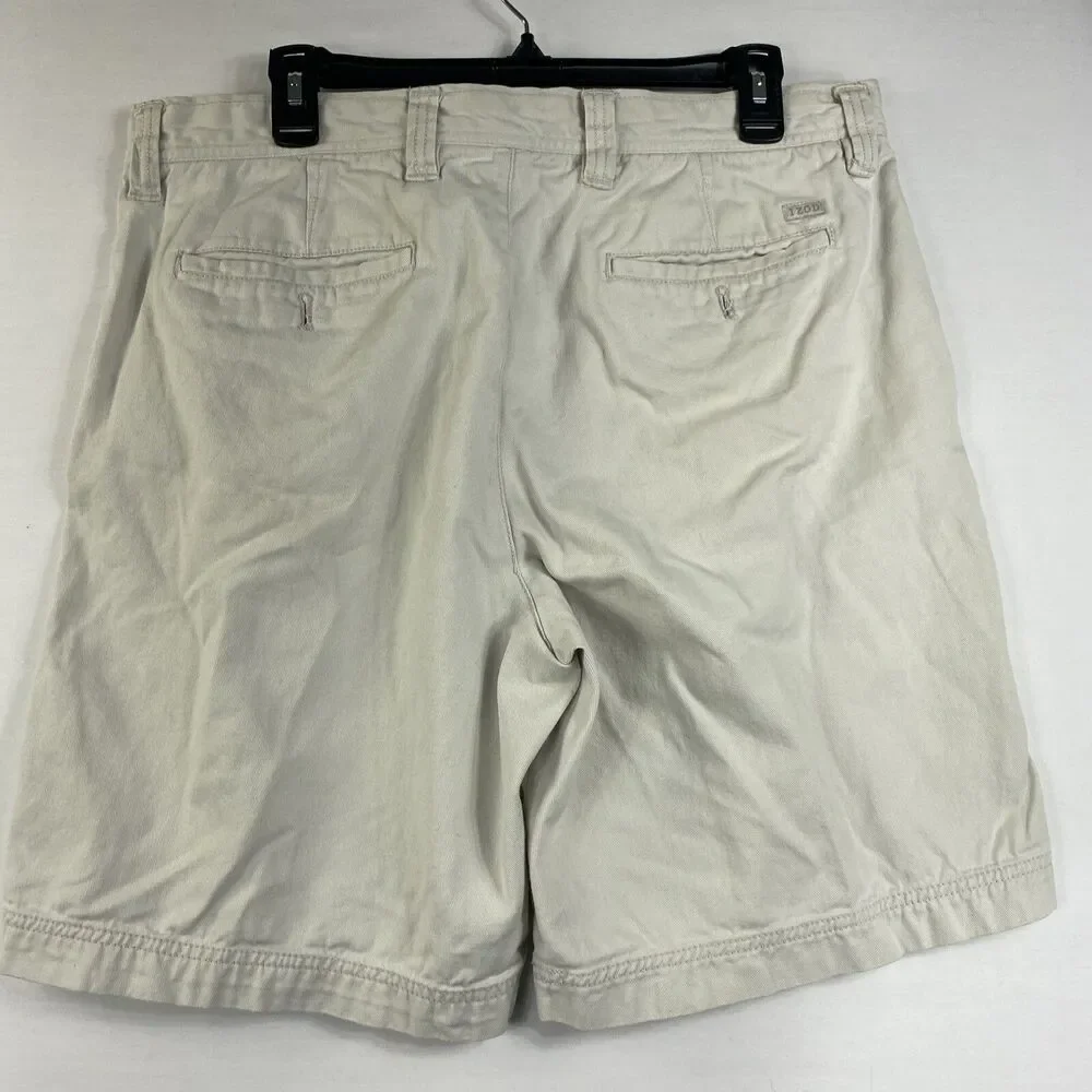 Izod Saltwater Mens Chino Shorts Size 36 Cotton Khaki Light Tan Golfing Preppy